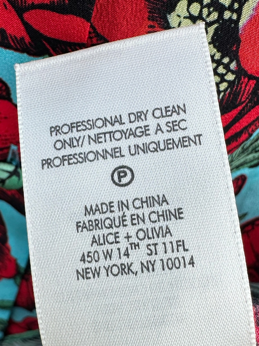 Alice + Olivia 100% Silk Red Poppy Floral Button Front Blouse Aqua Blue Medium - Picture 10 of 12